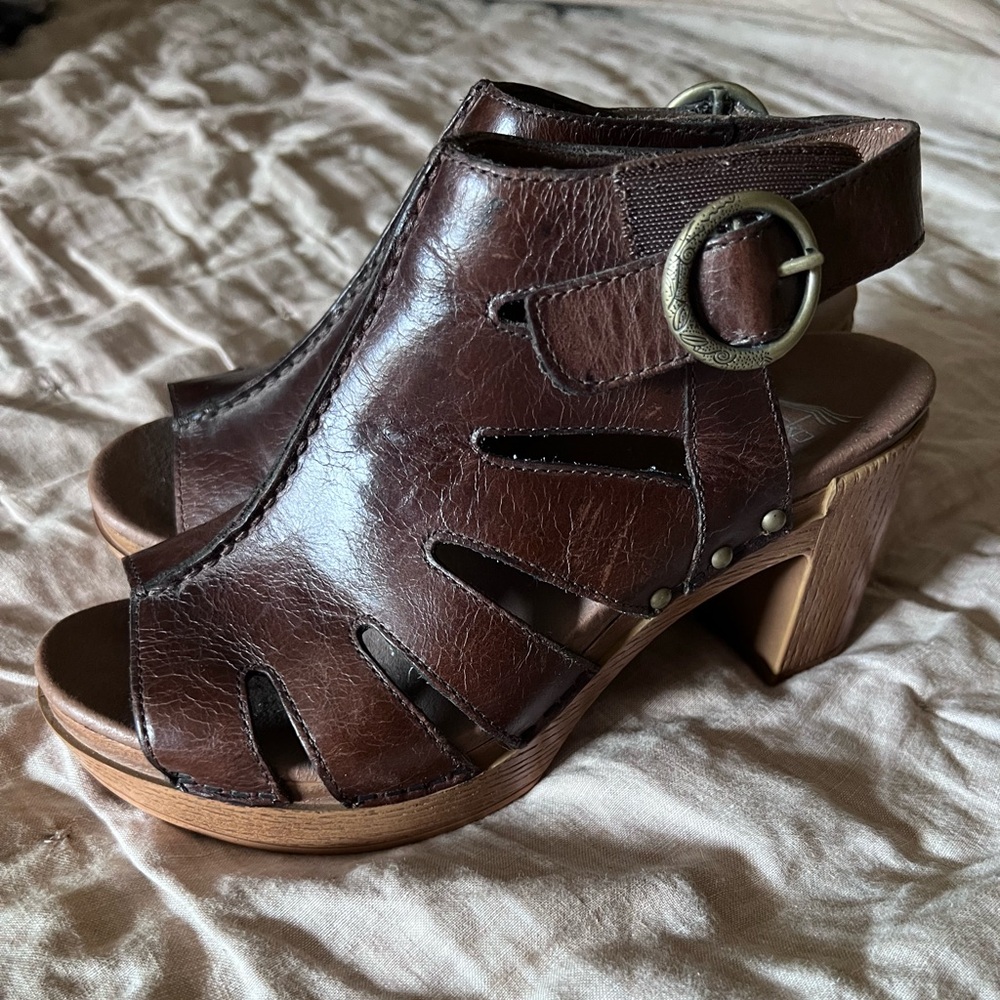 Dansko Dark Brown Leather Heeled Sandals